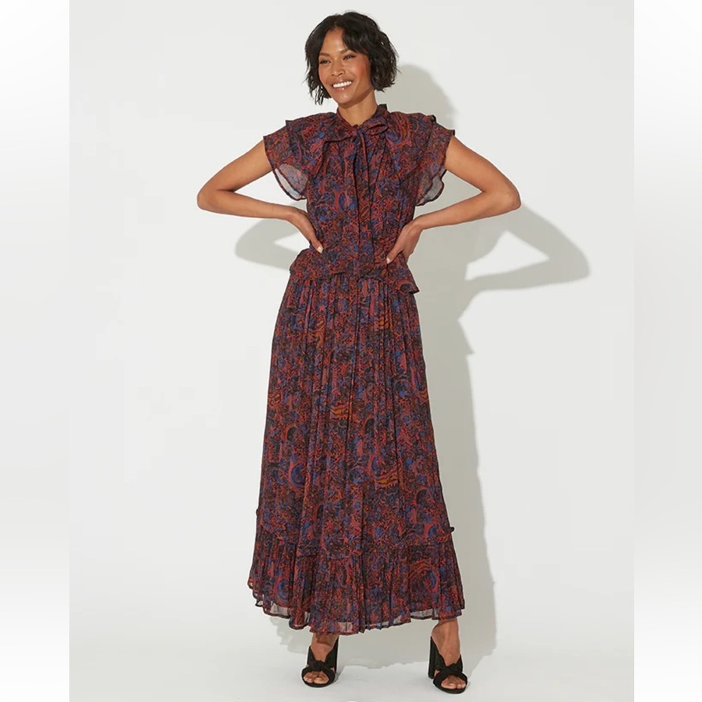 Cleobella Nicolette Ankle Dress in Retrograde Maxi Size Small Purple Black Blue